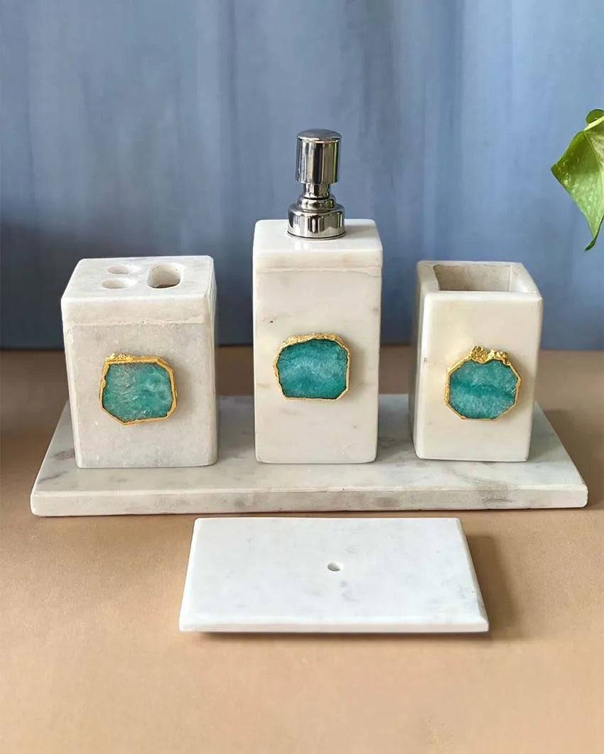 Timeless Agate Stone With Marble Bathroom Set Green