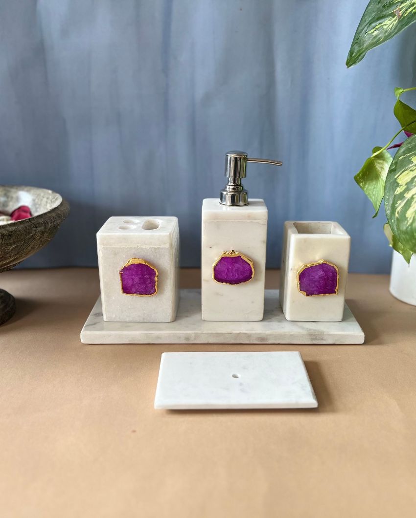 Timeless Agate Stone With Marble Bathroom Set Pink