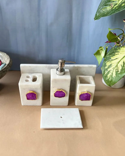 Timeless Agate Stone With Marble Bathroom Set Pink