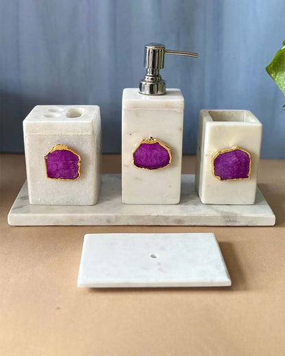 Timeless Agate Stone With Marble Bathroom Set Pink