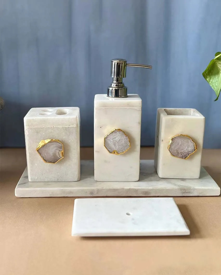 Timeless Agate Stone With Marble Bathroom Set White