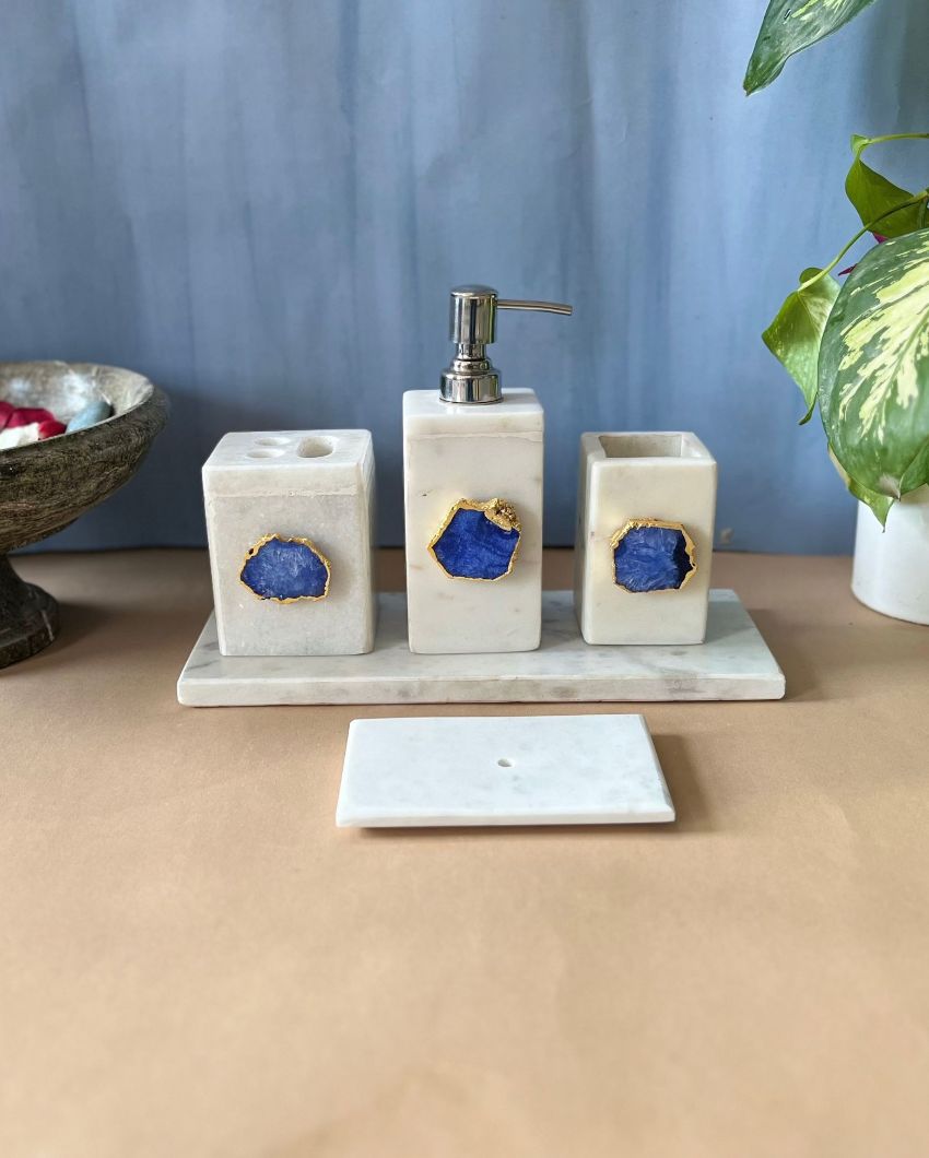 Timeless Agate Stone With Marble Bathroom Set Blue