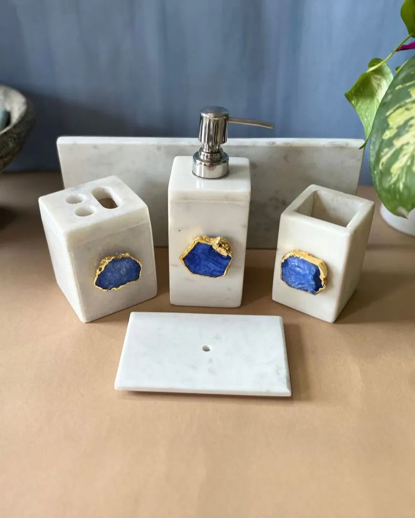 Timeless Agate Stone With Marble Bathroom Set Blue