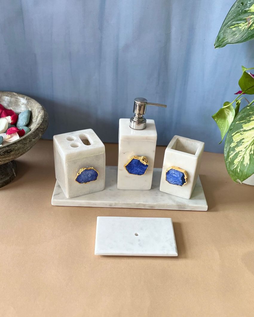 Timeless Agate Stone With Marble Bathroom Set Blue