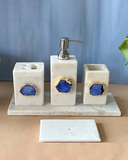 Timeless Agate Stone With Marble Bathroom Set Blue