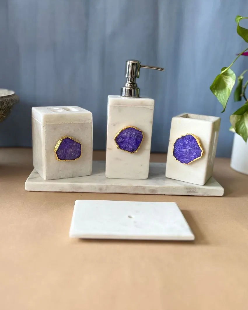 Timeless Agate Stone With Marble Bathroom Set Purple