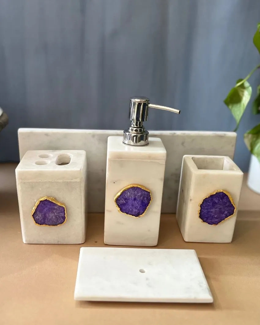 Timeless Agate Stone With Marble Bathroom Set Purple