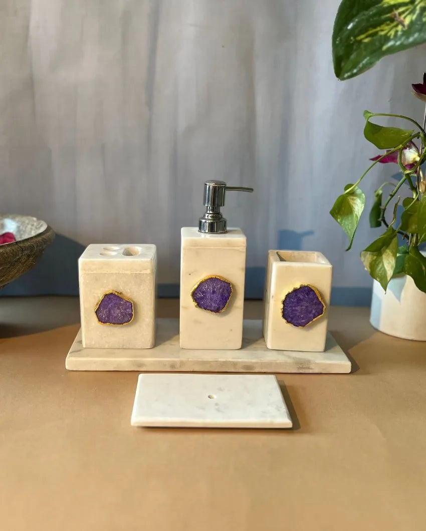 Timeless Agate Stone With Marble Bathroom Set Purple