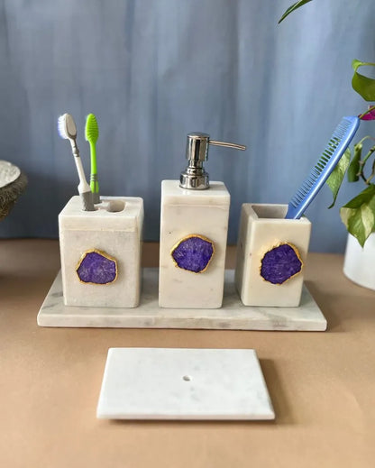 Timeless Agate Stone With Marble Bathroom Set Purple