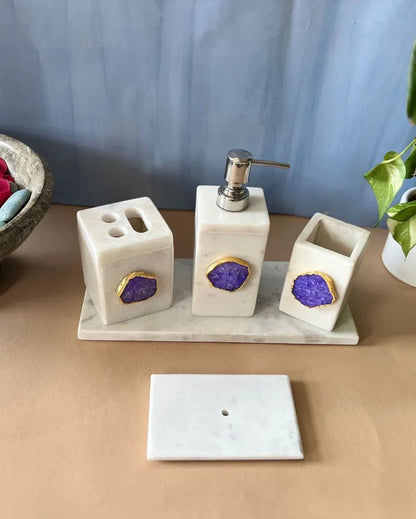 Timeless Agate Stone With Marble Bathroom Set Purple