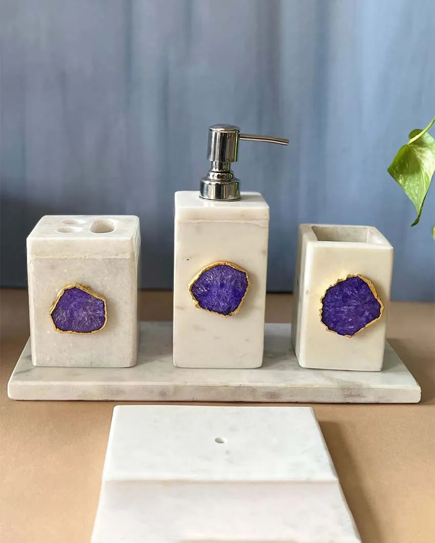 Timeless Agate Stone With Marble Bathroom Set Purple