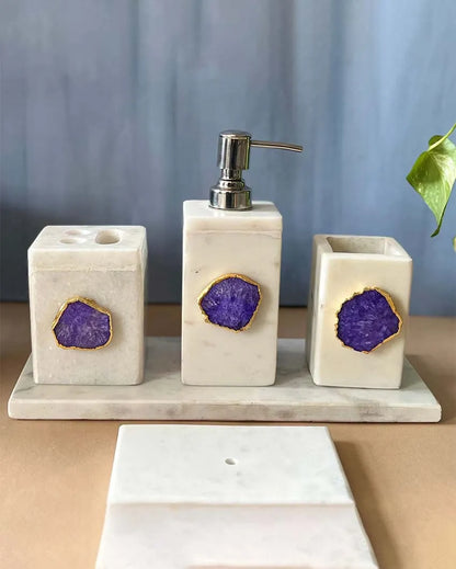 Timeless Agate Stone With Marble Bathroom Set Purple