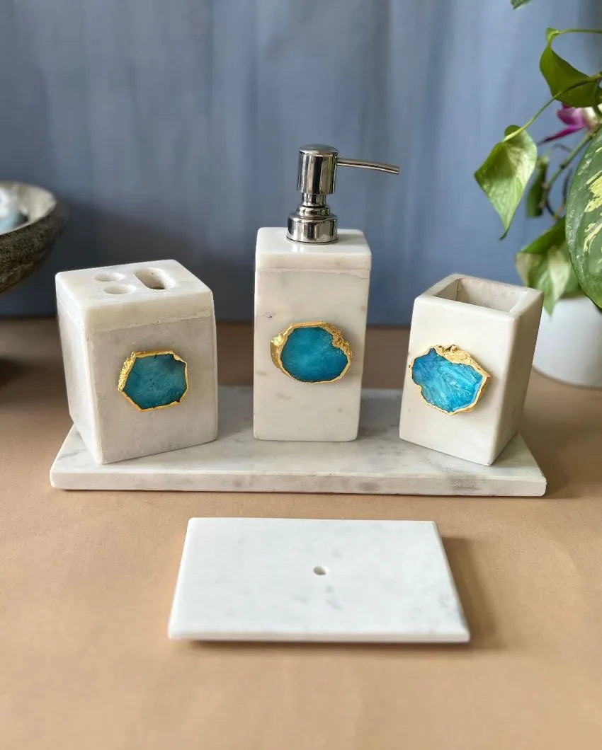 Timeless Agate Stone With Marble Bathroom Set Light Blue