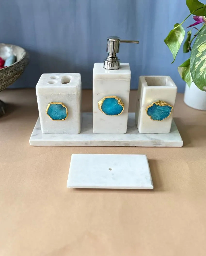 Timeless Agate Stone With Marble Bathroom Set Light Blue