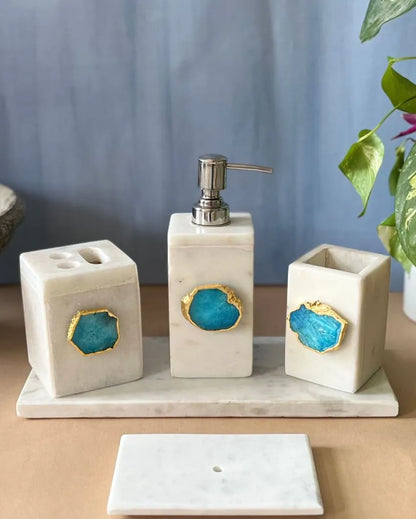 Timeless Agate Stone With Marble Bathroom Set Light Blue