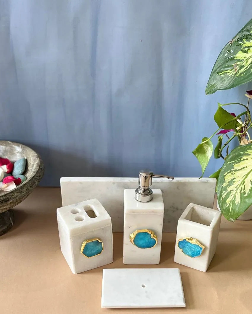 Timeless Agate Stone With Marble Bathroom Set Light Blue