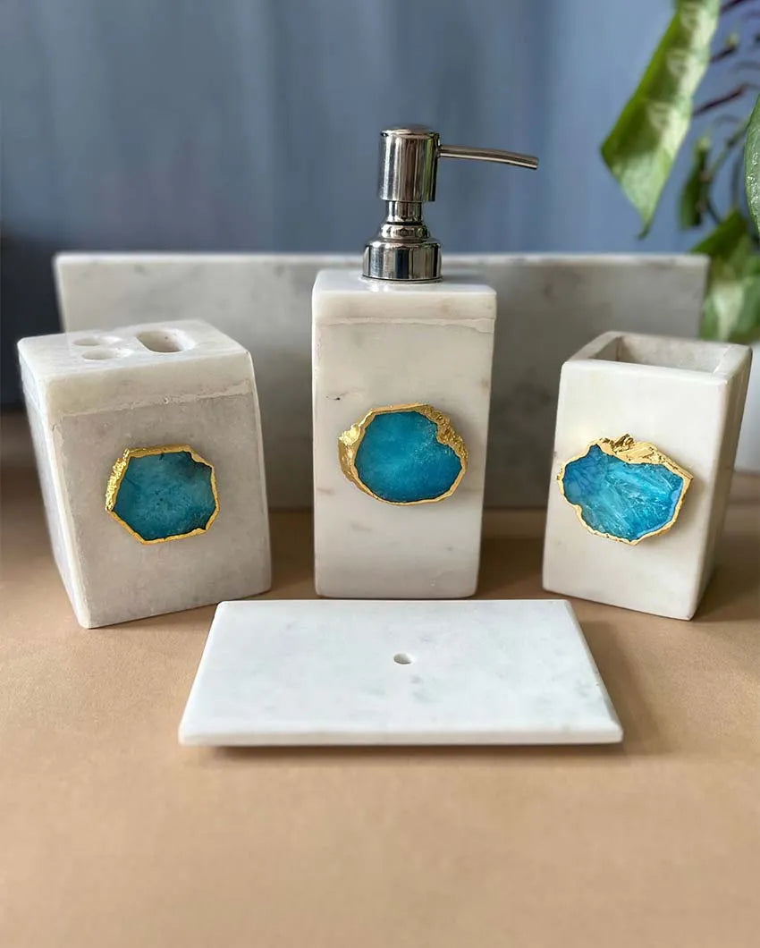 Timeless Agate Stone With Marble Bathroom Set Light Blue