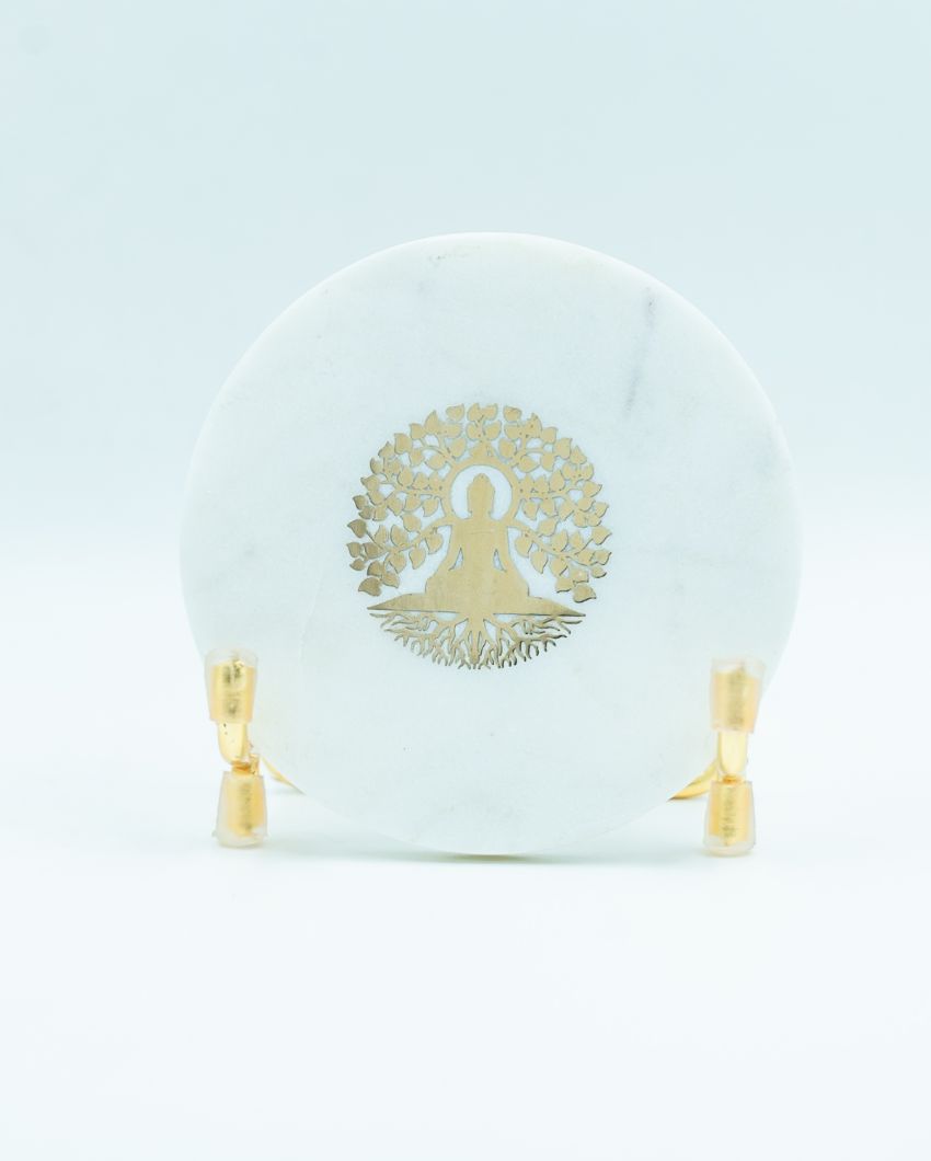 Buddha Tree Marble Showpiece With Metal Base | 4 x 4 x 3.5 inches