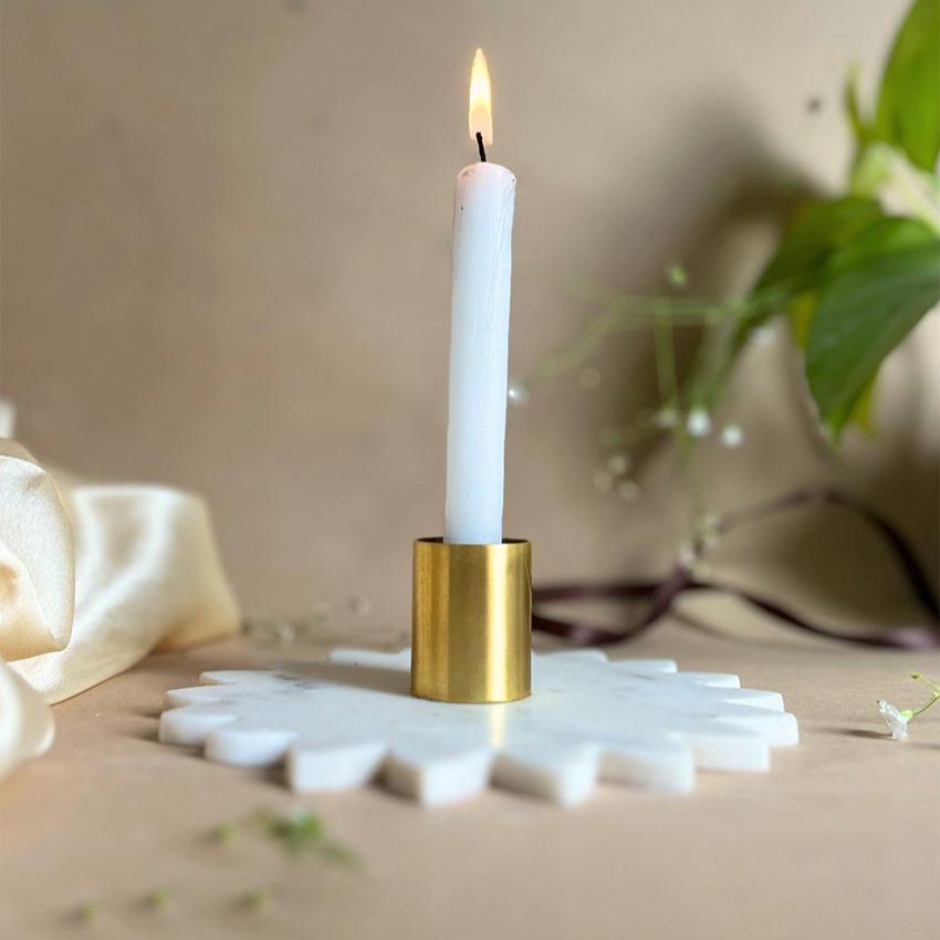 Elegant Handmade White Marble Sunflower Candle Holder | 4 x 2 inches