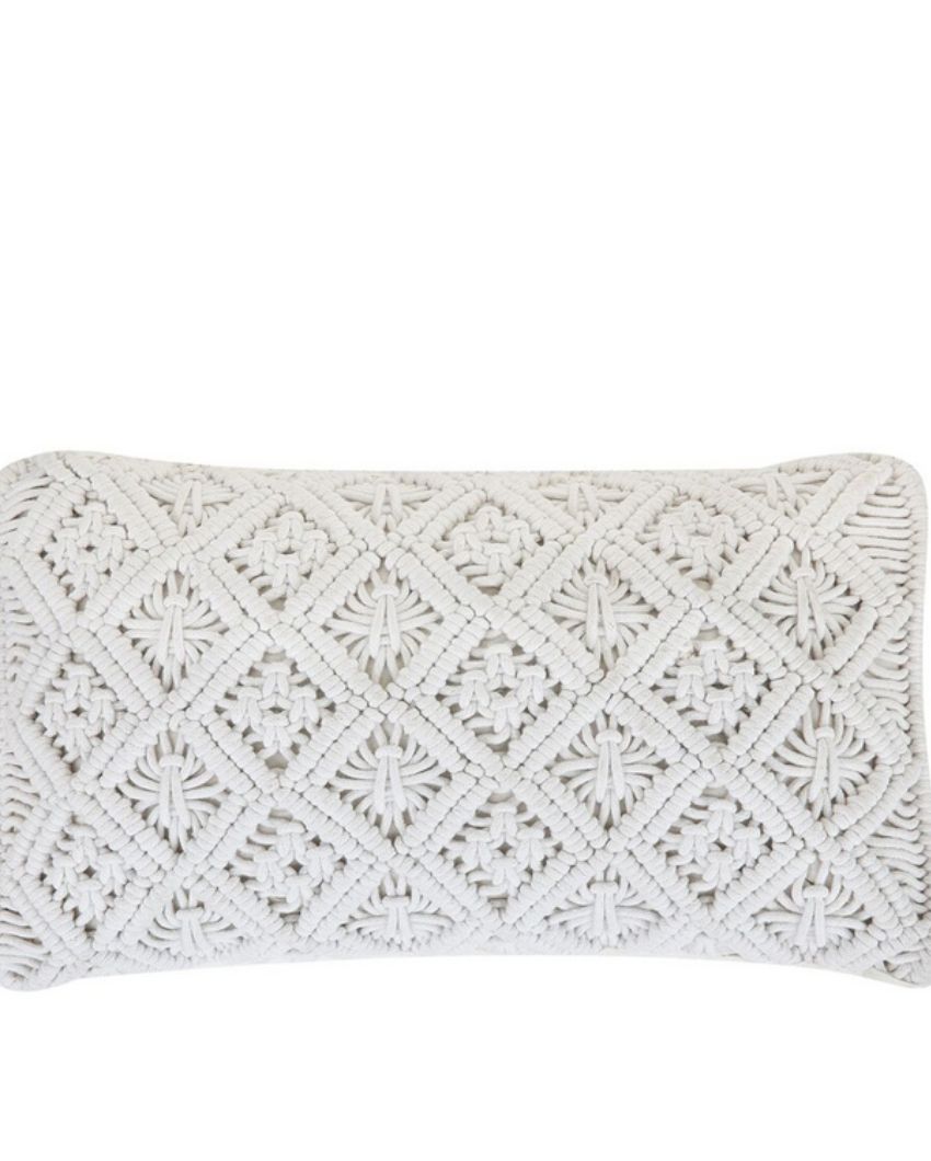 Boho Chic Hand Knotted Macrame Cotton Cushion Cover | 20 x 12 inches