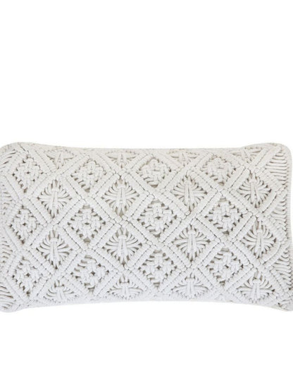 Boho Chic Hand Knotted Macrame Cotton Cushion Cover | 20 x 12 inches