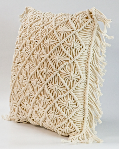 Stylish Knots Hand Knotted Macrame Cushion Cover | 16 x 16 inches