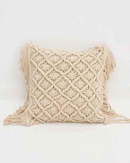 Stylish Knots Hand Knotted Macrame Cushion Cover | 16 x 16 inches