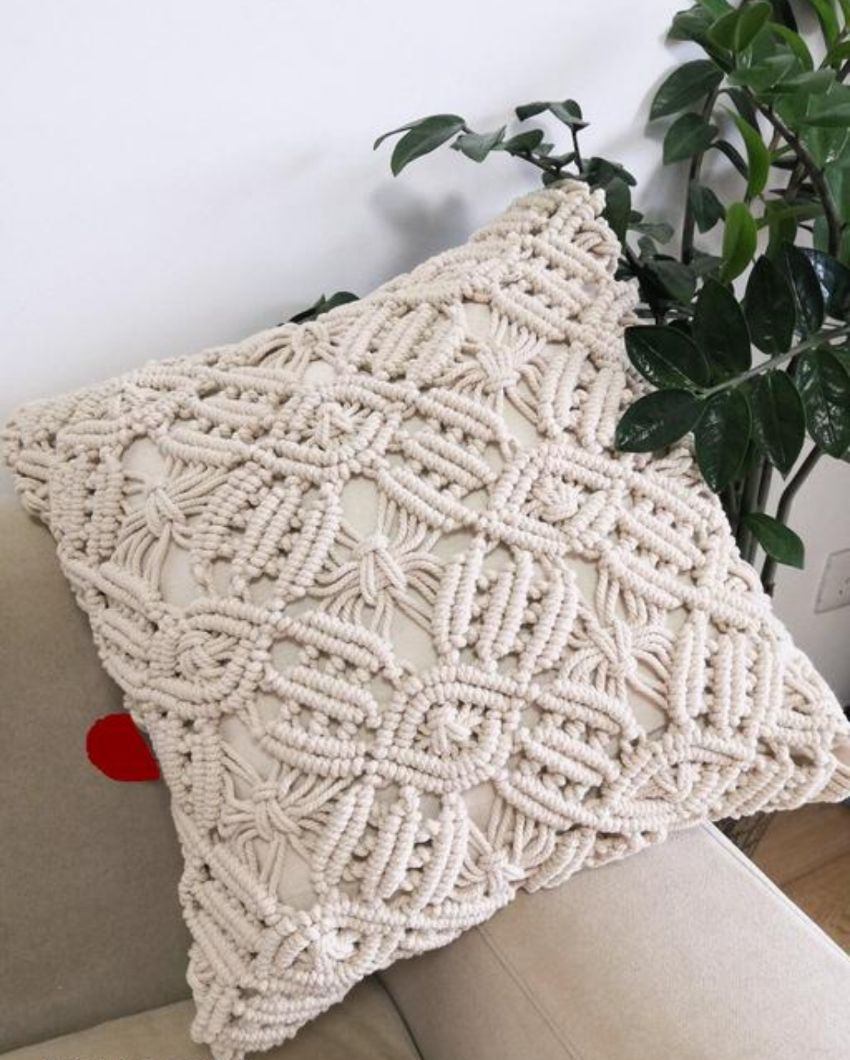 Hand Knotted Macrame Cotton Cushion Covers | 16 x 20 Inches