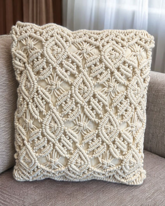 Hand Knotted Macrame Cotton Cushion Covers | 16 x 20 Inches