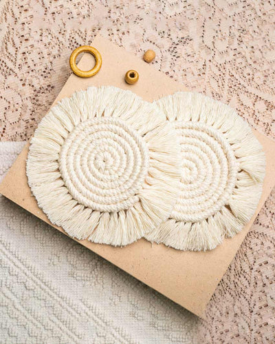 Macrame Handcrafted Off White Round Coasters | Set Of 2