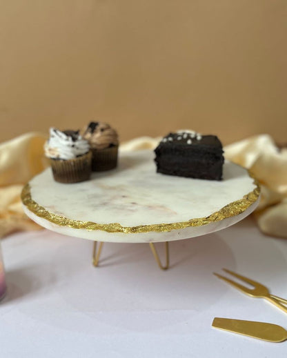 White Round Marble Cake Stand With Metal Stand