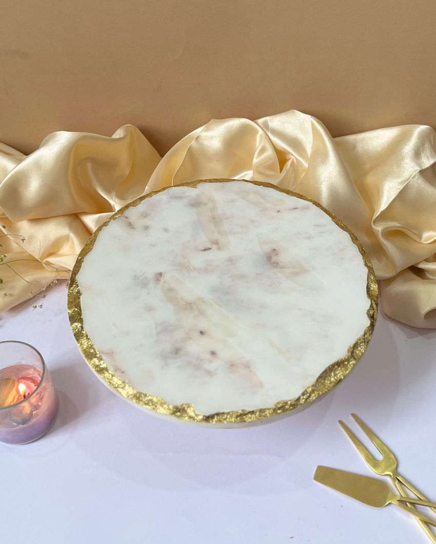 White Round Marble Cake Stand With Metal Stand