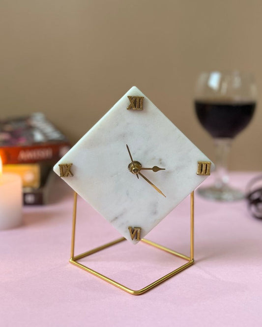 Aesthetic Marble Look Desktop Clock Table Clock With Metal Stand