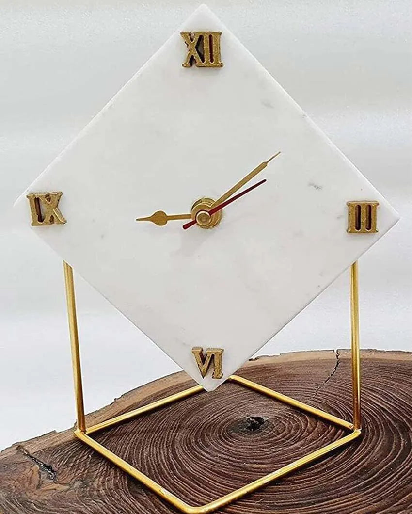 Aesthetic Marble Look Desktop Clock Table Clock With Metal Stand