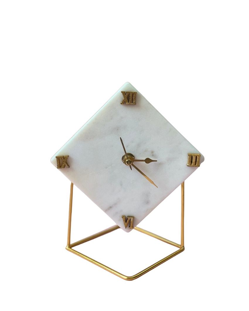 Aesthetic Marble Look Desktop Clock Table Clock With Metal Stand