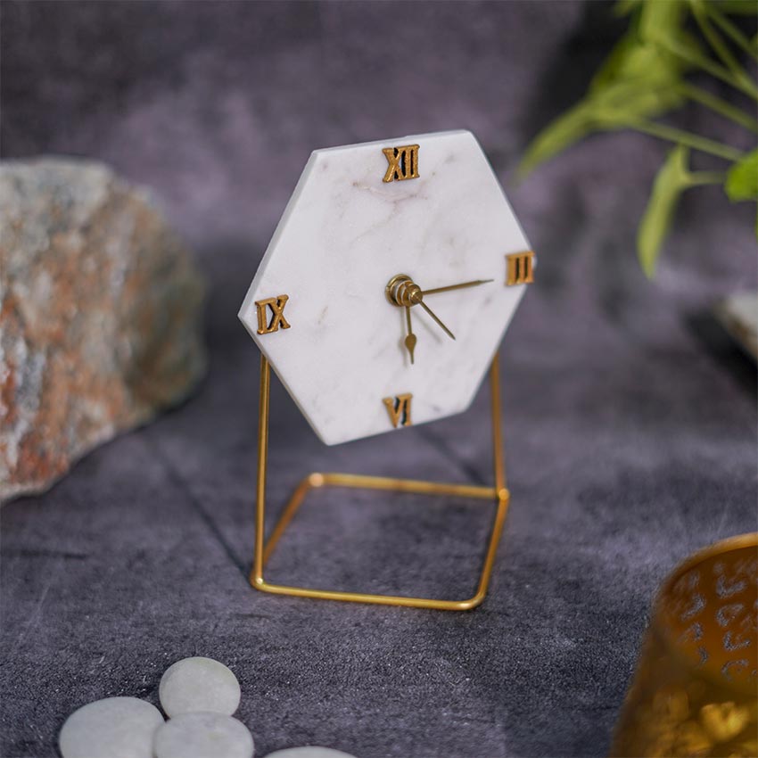 Timeless White Marble Antique Style Table Clock | 6 x 5 inches