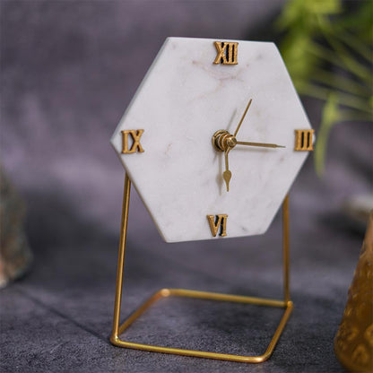 Timeless White Marble Antique Style Table Clock | 6 x 5 inches