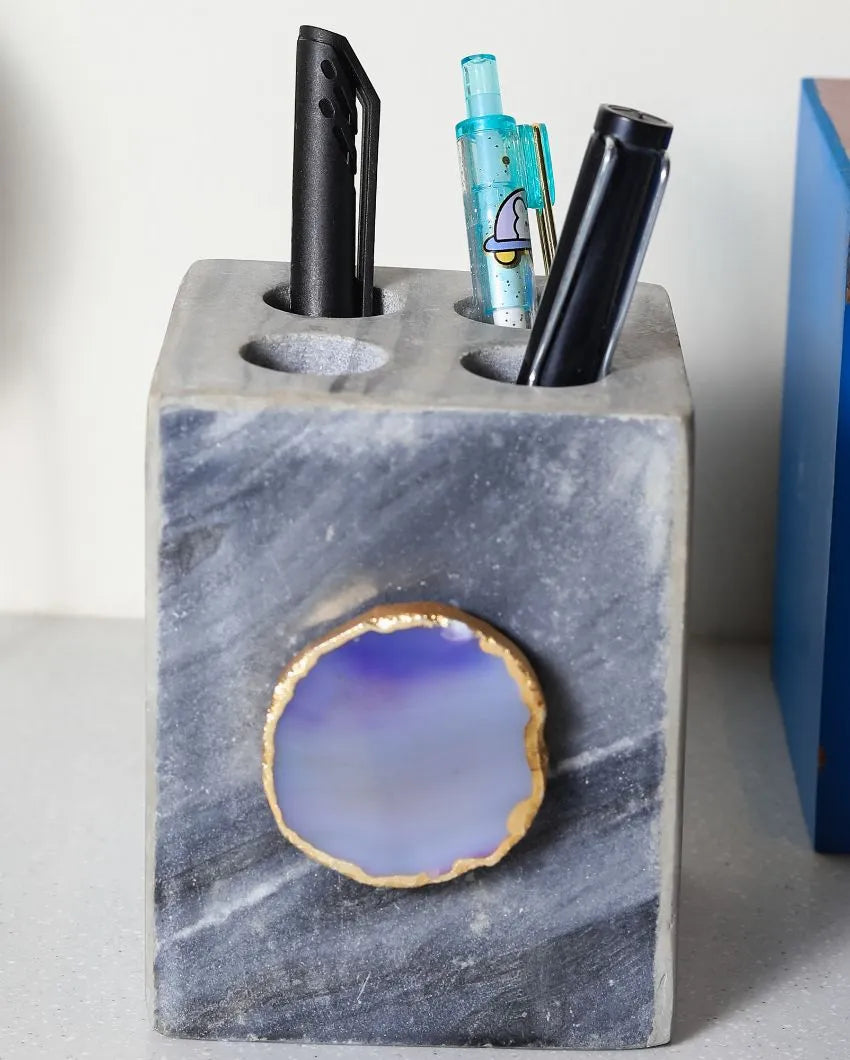 Agate Marble Pen Stand | 3 x 3 x 4 inches