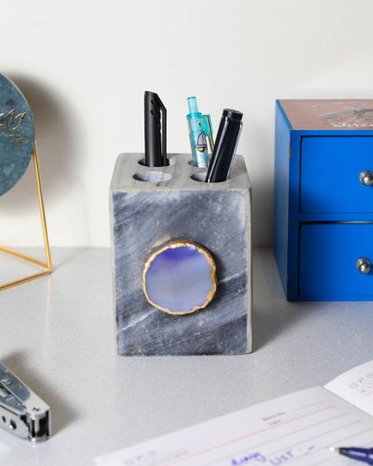 Agate Marble Pen Stand | 3 x 3 x 4 inches