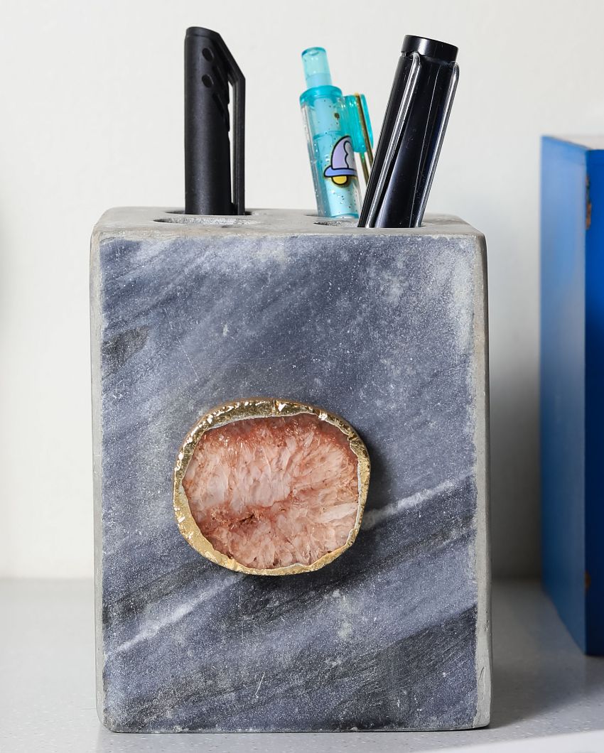 Agate Marble Pen Stand | 3 x 3 x 4 inches