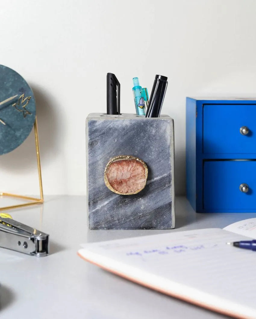 Agate Marble Pen Stand | 3 x 3 x 4 inches