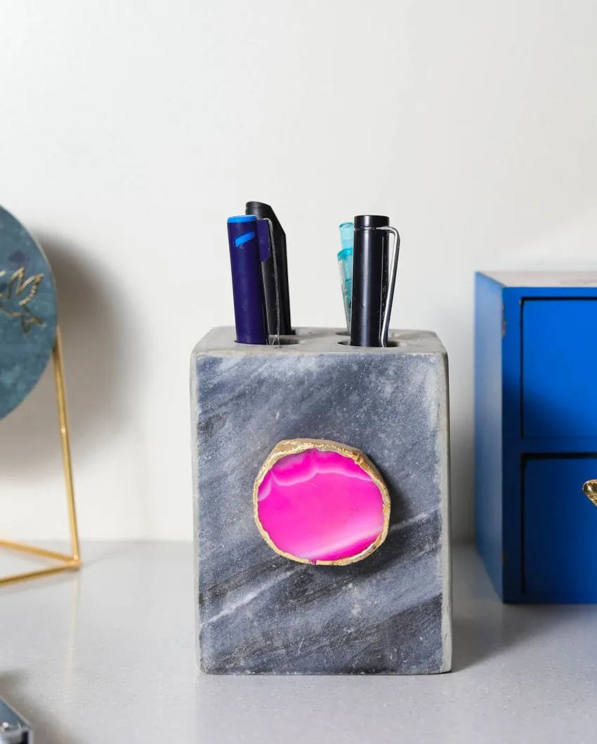 Agate Marble Pen Stand | 3 x 3 x 4 inches