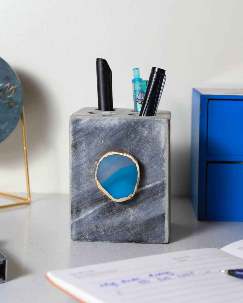 Agate Marble Pen Stand | 3 x 3 x 4 inches