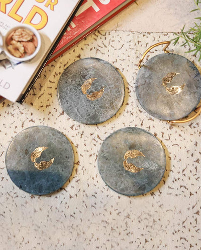 Green Marble Angel Wings Table Coasters | Set of 4 | 4 inches