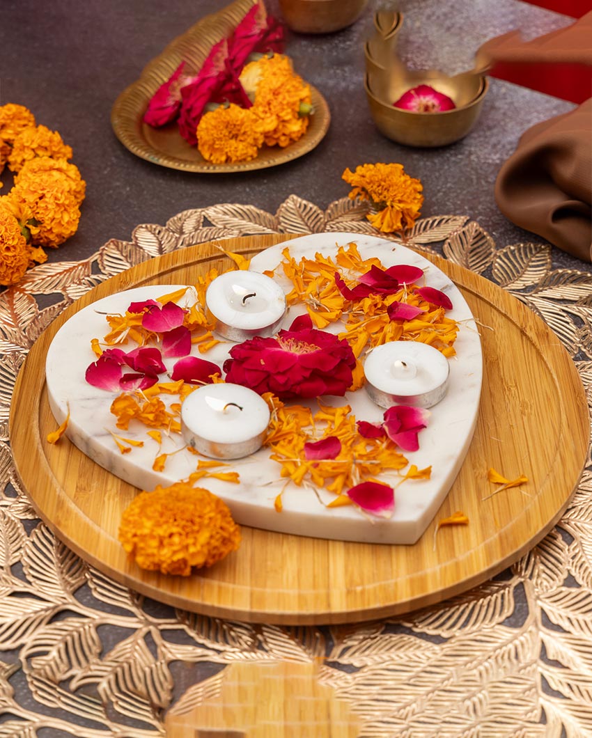 Lovely Heart Shape White Marble Platter | 8 inches