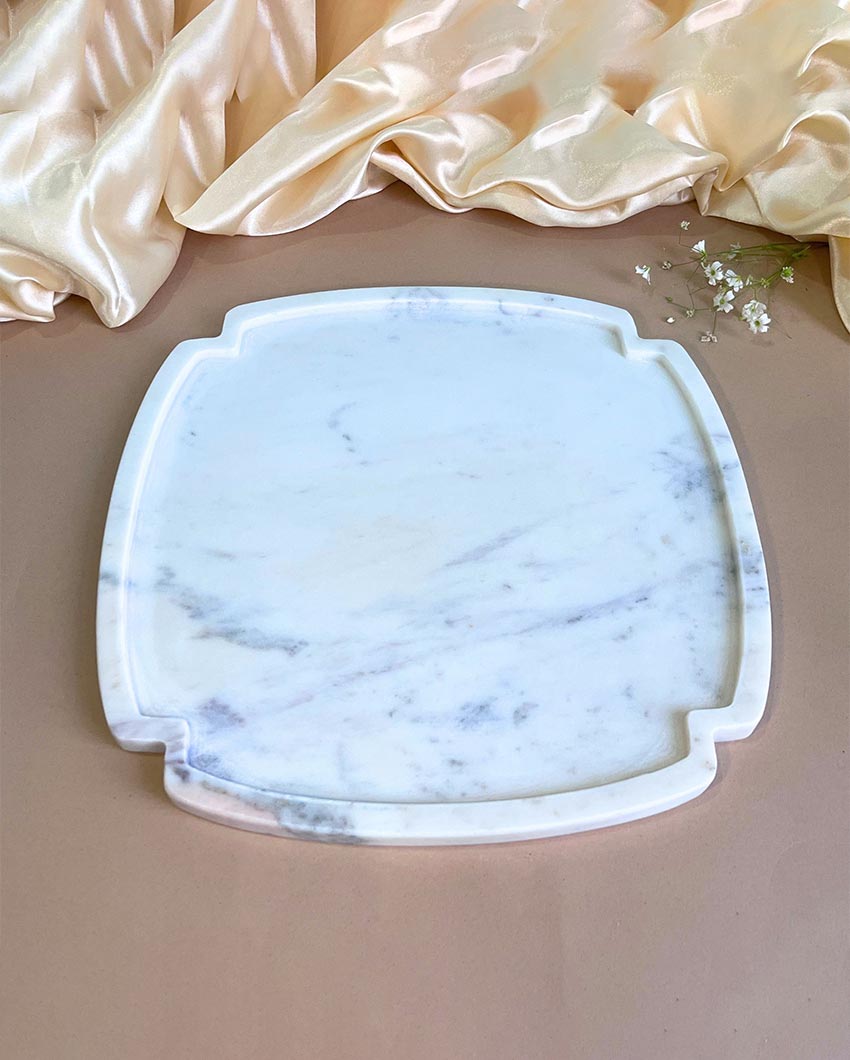 Natural White Marble Serving Platter | 12 inches