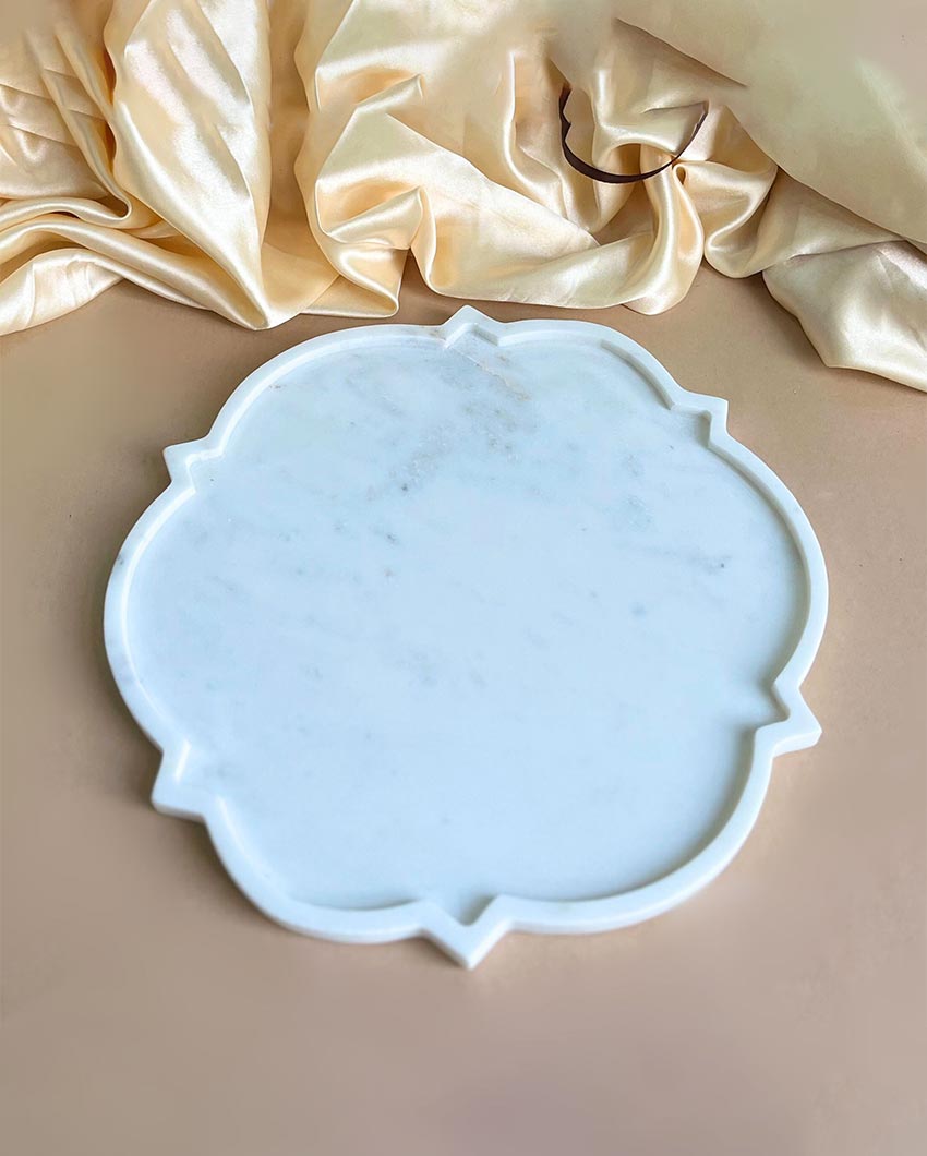 Beautiful Natural White Marble Serving Platter | 12 inches