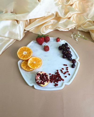 Durable Natural White Marble Serving Platter | 12 inches