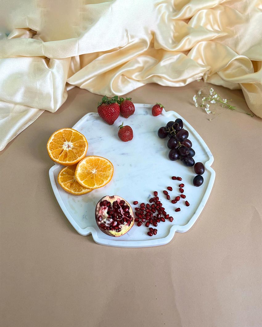 Durable Natural White Marble Serving Platter | 12 inches