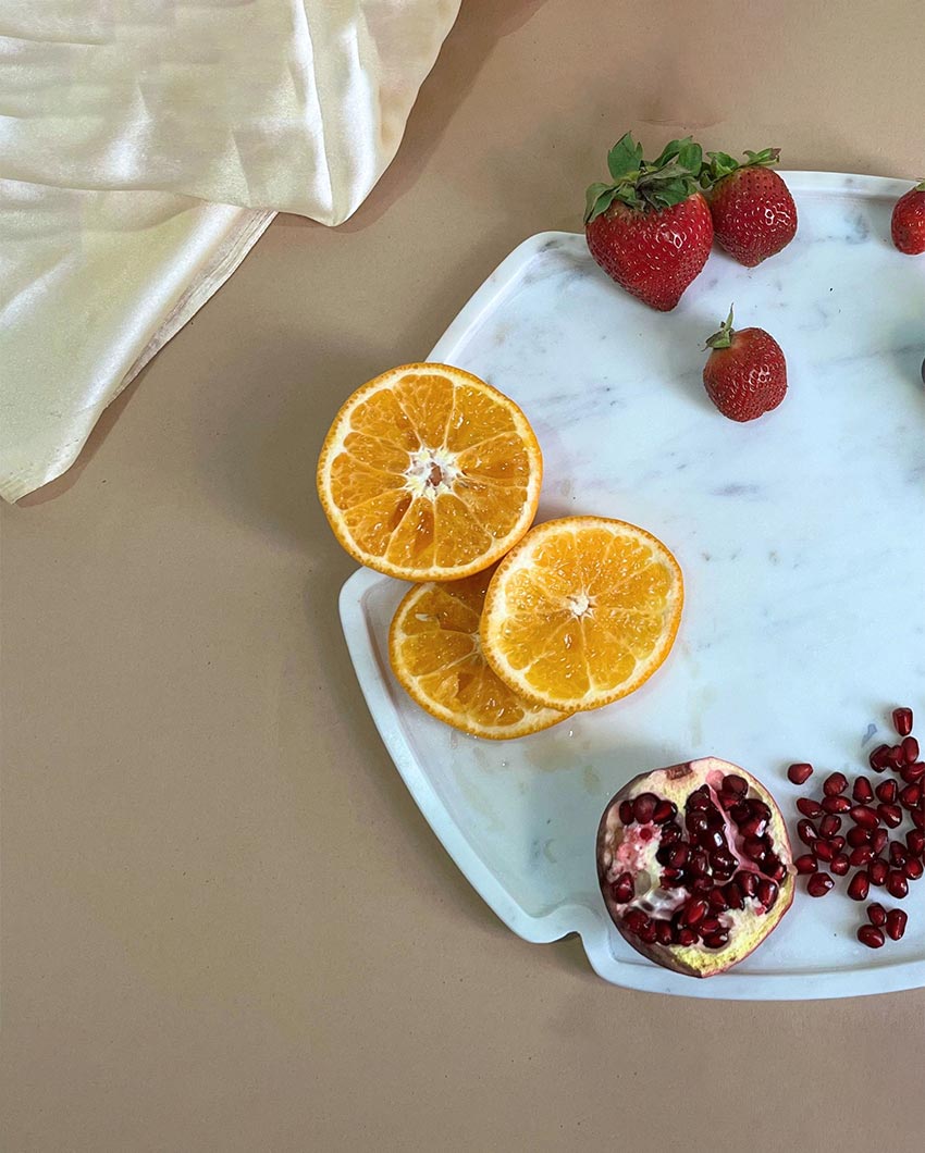 Durable Natural White Marble Serving Platter | 12 inches